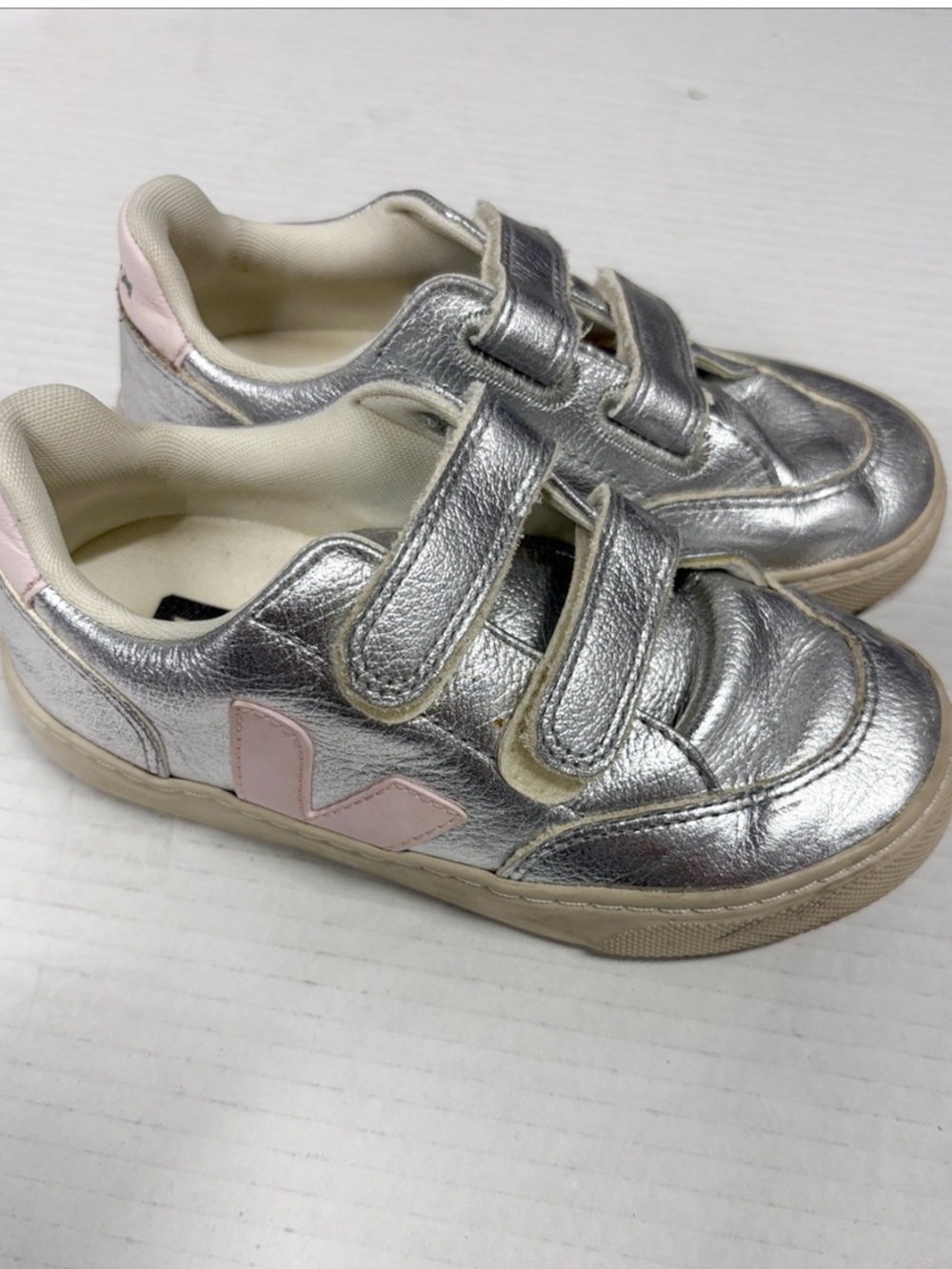 Veja Metallic Silver Velcro Sneakers